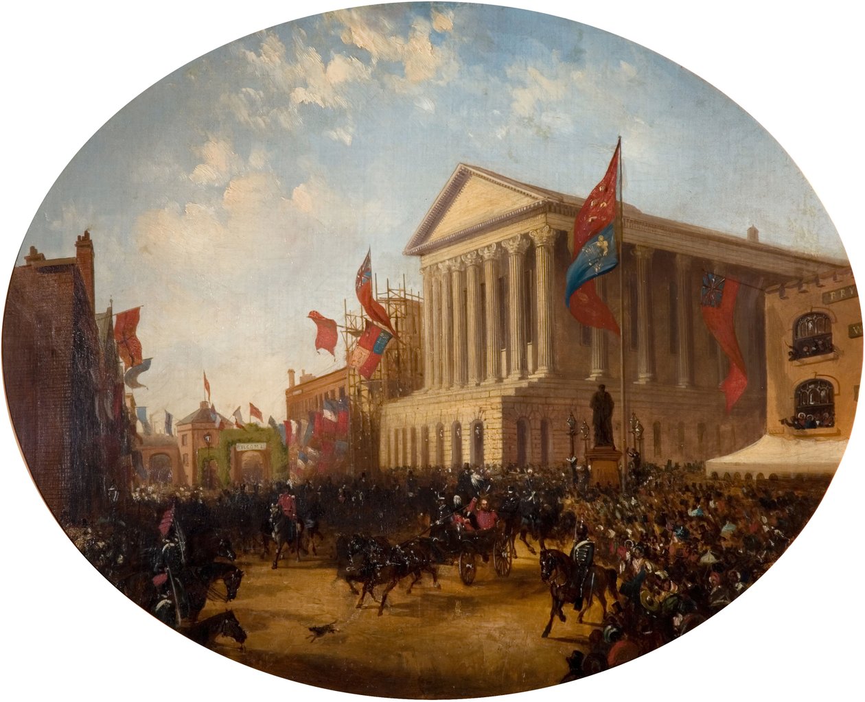 O Duque de Cambridge deixando a Câmara Municipal, Birmingham, 1857. de Samuel Lines