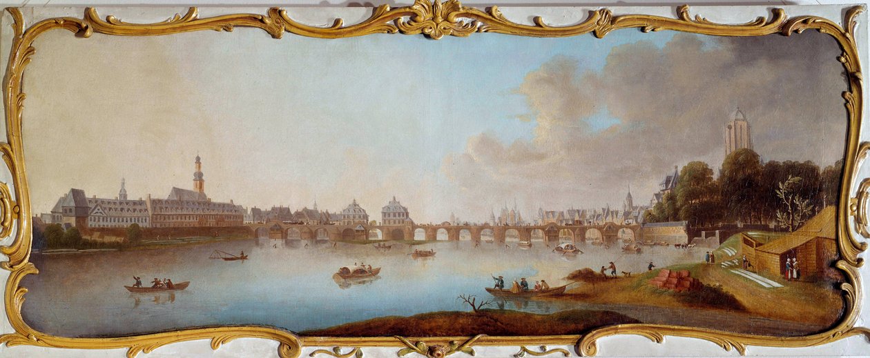 Vista do Panorama da cidade de Frankfurt am Main na Alemanha. Pintura de Samuel Mund (1724-1794) Frankfurt do século XVIII, museu histórico de Samuel Mund