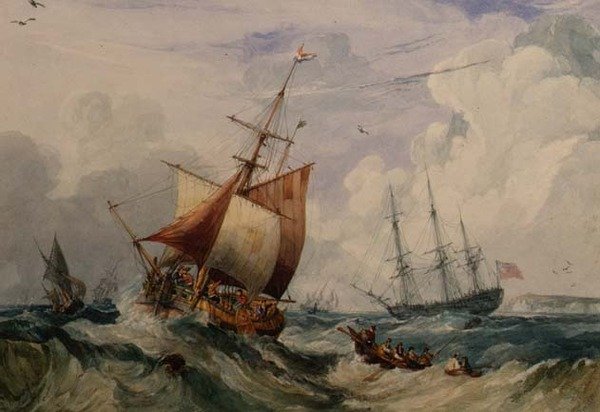 Um Smack de Pesca Francesa em Dover (aguarela) de Samuel Owen