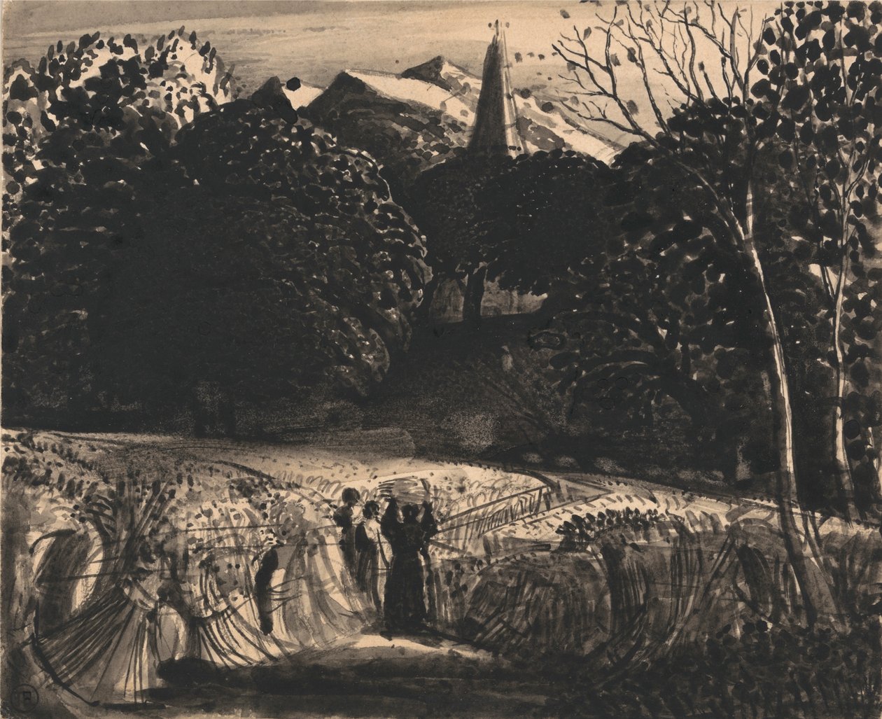 Cornfield e Igreja à luz da Lua de Samuel Palmer