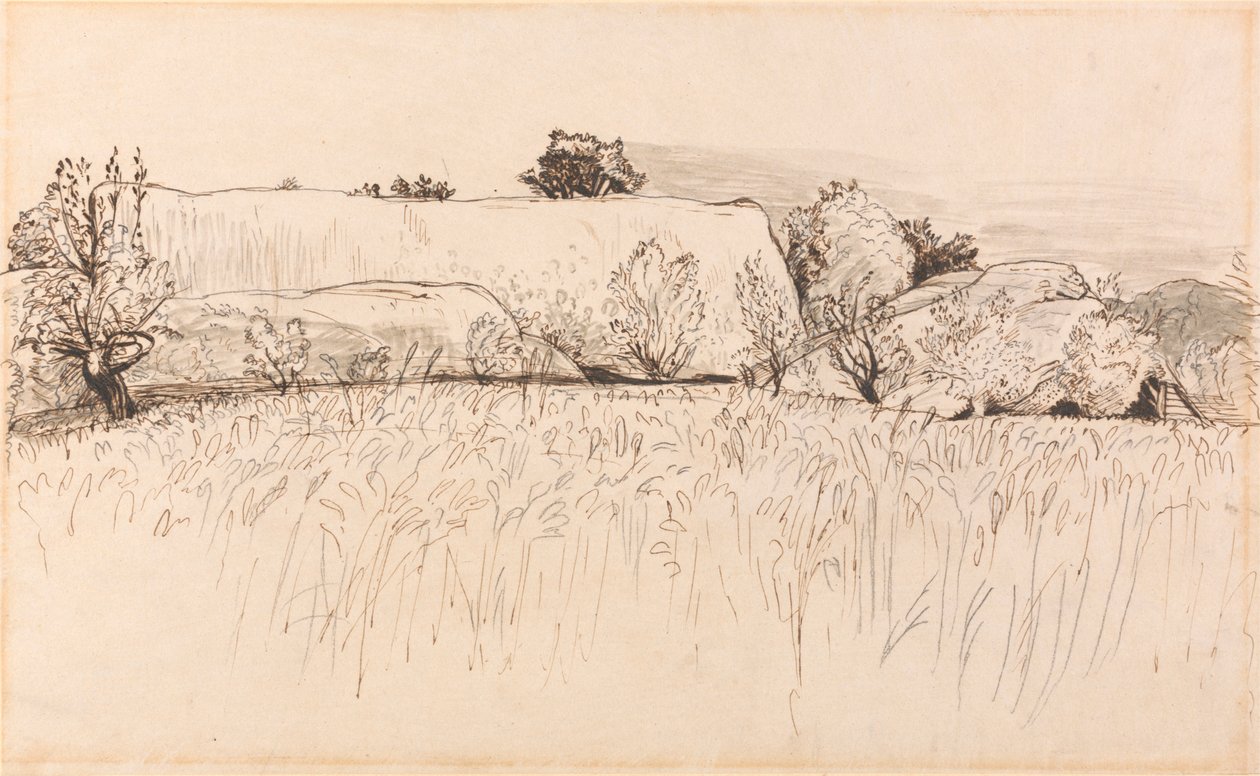 Cornfields com celeiro, Shoreham de Samuel Palmer
