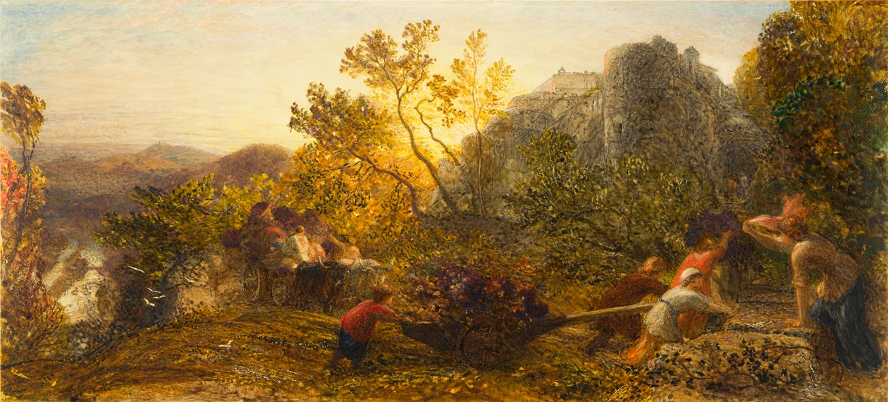 Colheita na Vinha, 1859 (wc, guache e goma arábica sobre papel) de Samuel Palmer