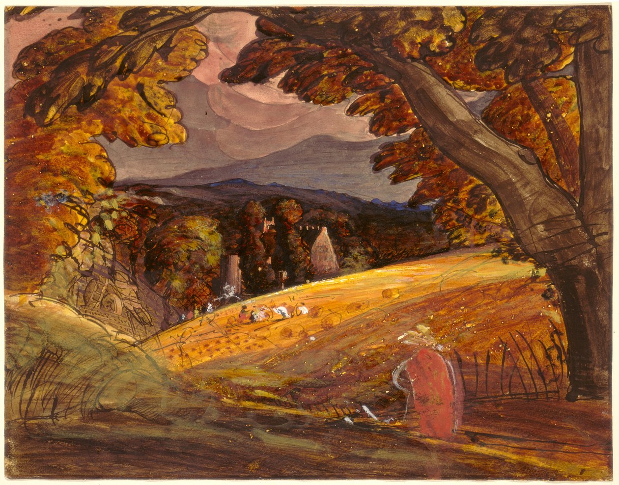 Colheitadeiras à luz do fogo de Samuel Palmer