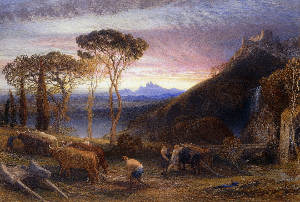 Ilustração para &39;Lycidas&39; de Milton, c.1864 (aquarela realçada com a cor do corpo) de Samuel Palmer
