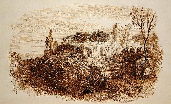 "Mark yon Old Mansion... (caneta e tinta castanha sobre papel) de Samuel Palmer