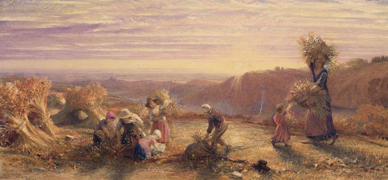Pôr do sol sobre os campos de respiga de Samuel Palmer
