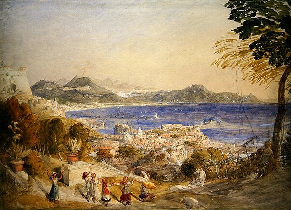 A Baía de Nápoles (aguarela sobre papel) de Samuel Palmer