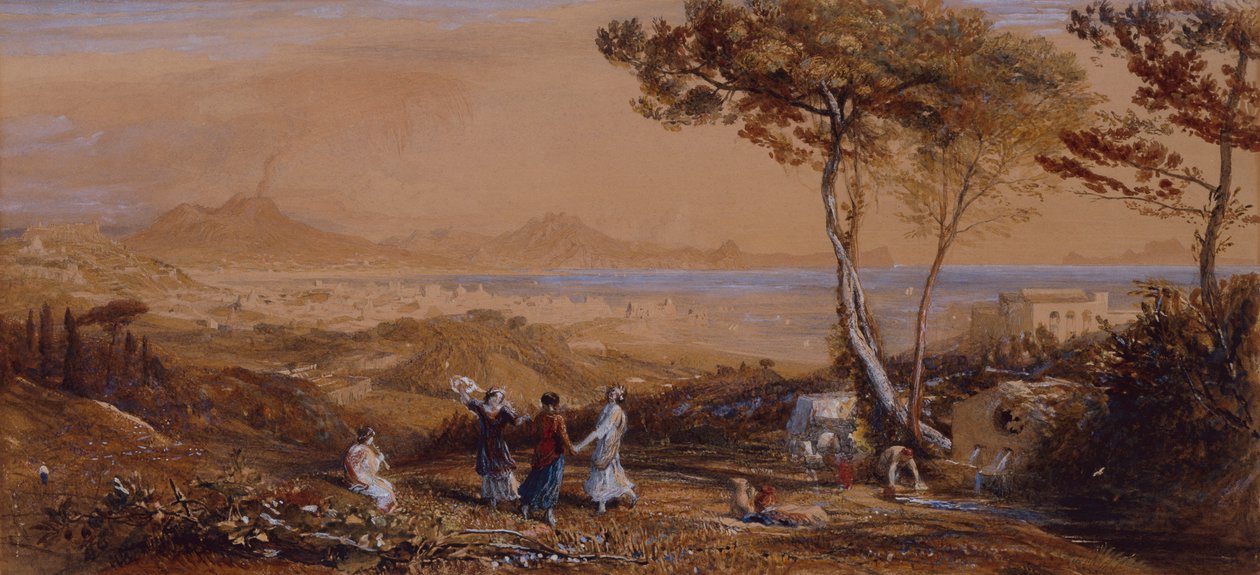 A Baía de Nápoles (aquarela sobre papel) de Samuel Palmer