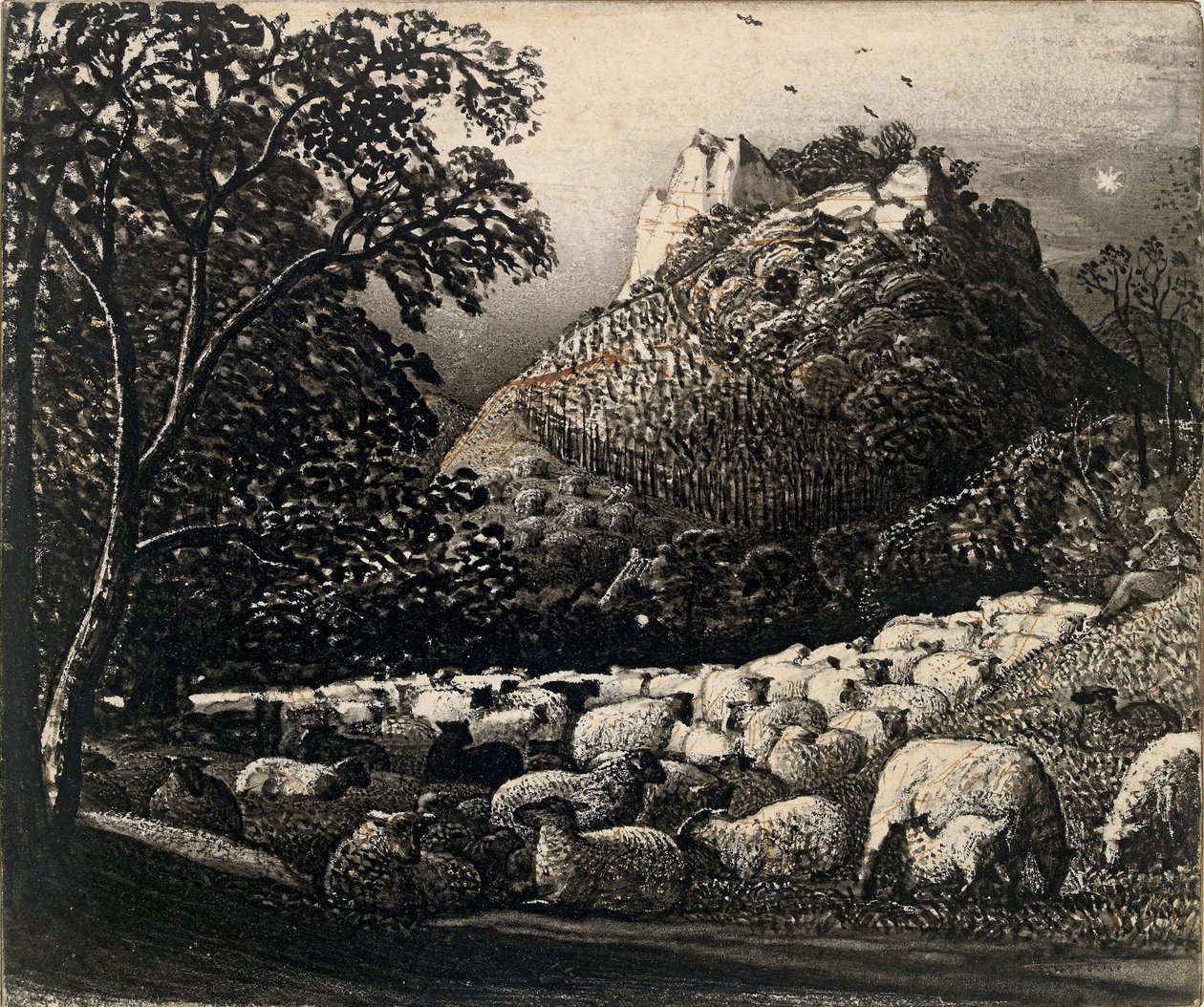 O rebanho e a estrela, c1831-1832 de Samuel Palmer