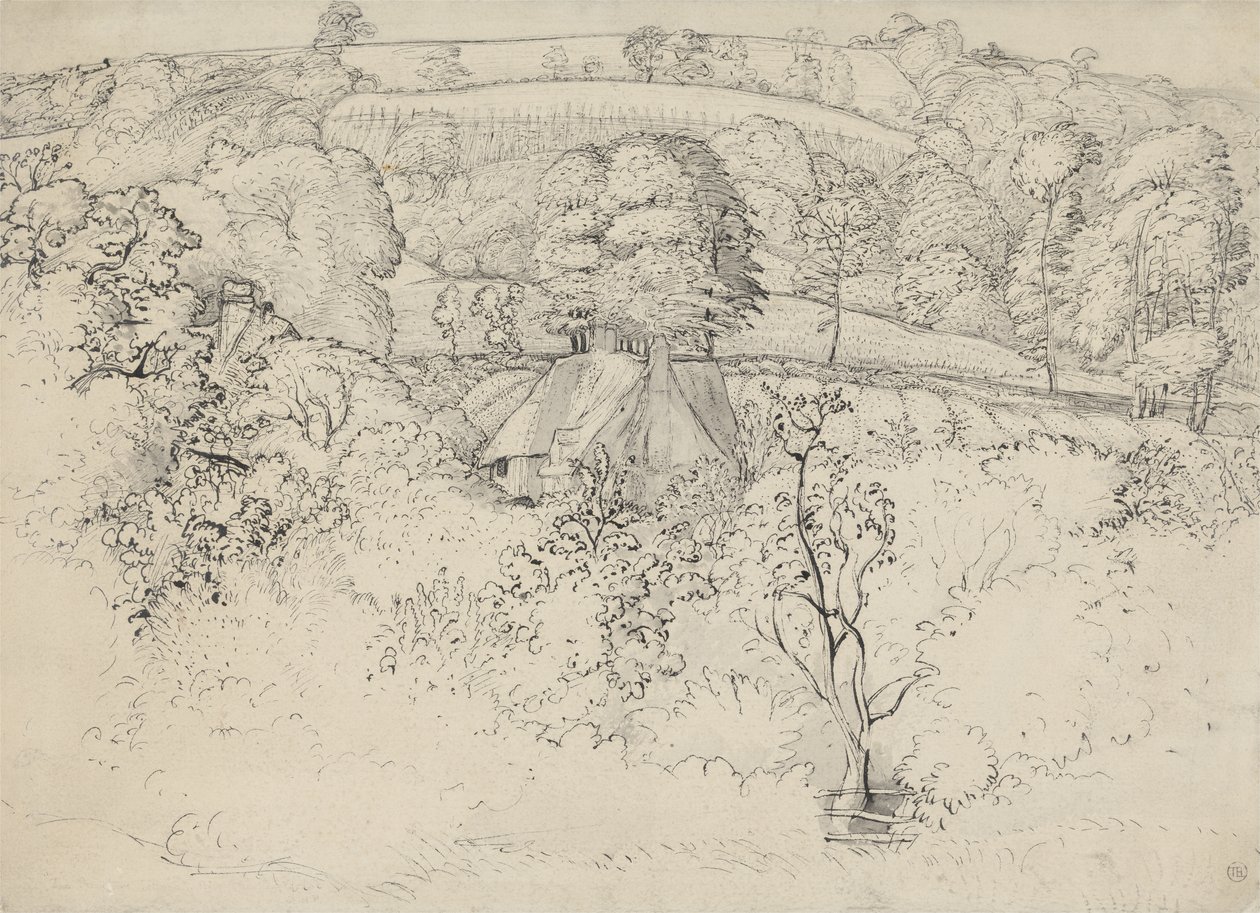 The Primitive Cottage, Shoreham (caneta, tinta e lavagem no papel) de Samuel Palmer