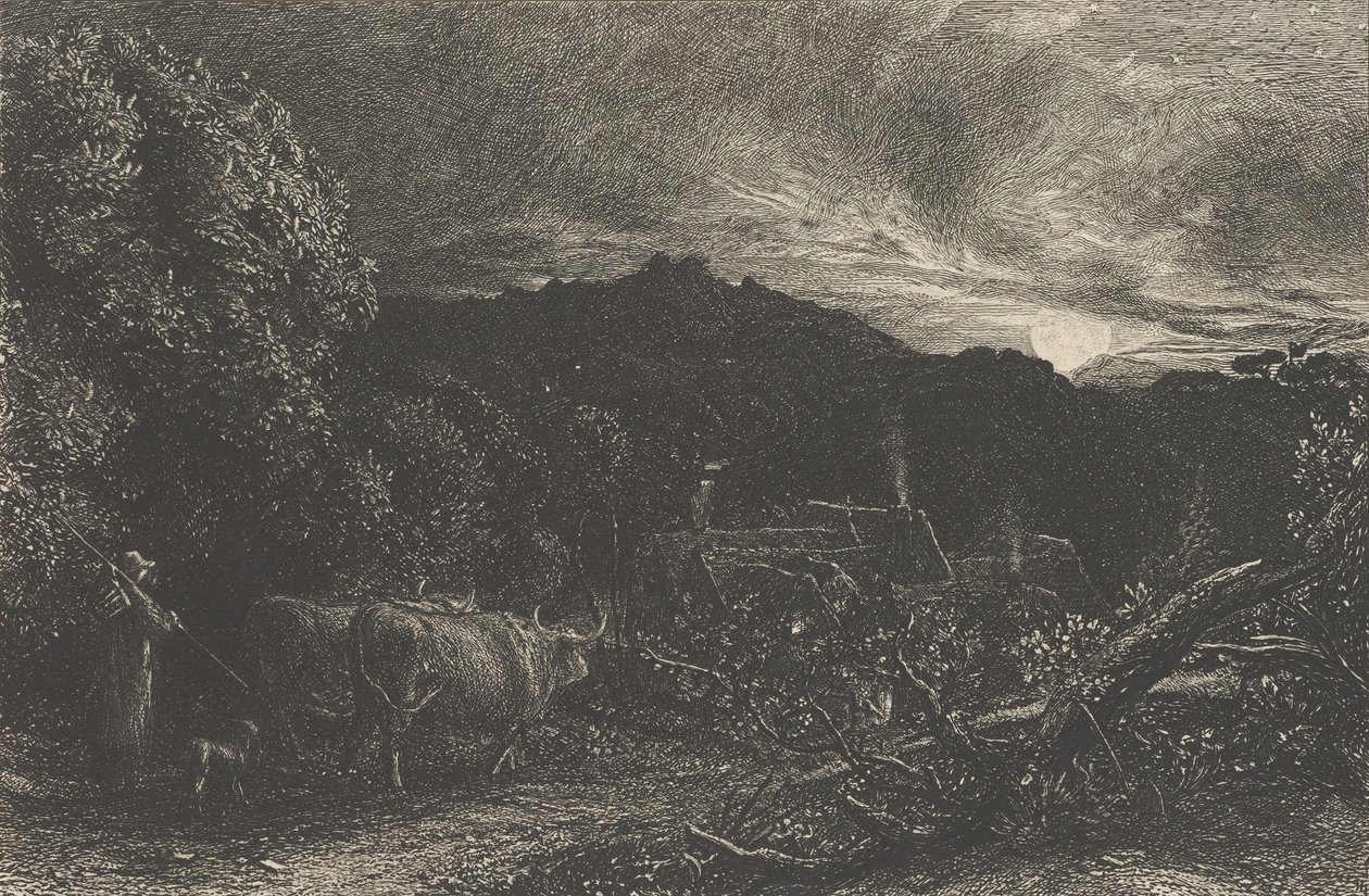 O Lavrador Cansado, ou O Pastor, ou Tardus Bubulcus, começou em de Samuel Palmer