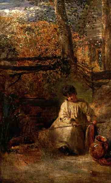 The Young Angler (óleo a bordo) de Samuel Palmer