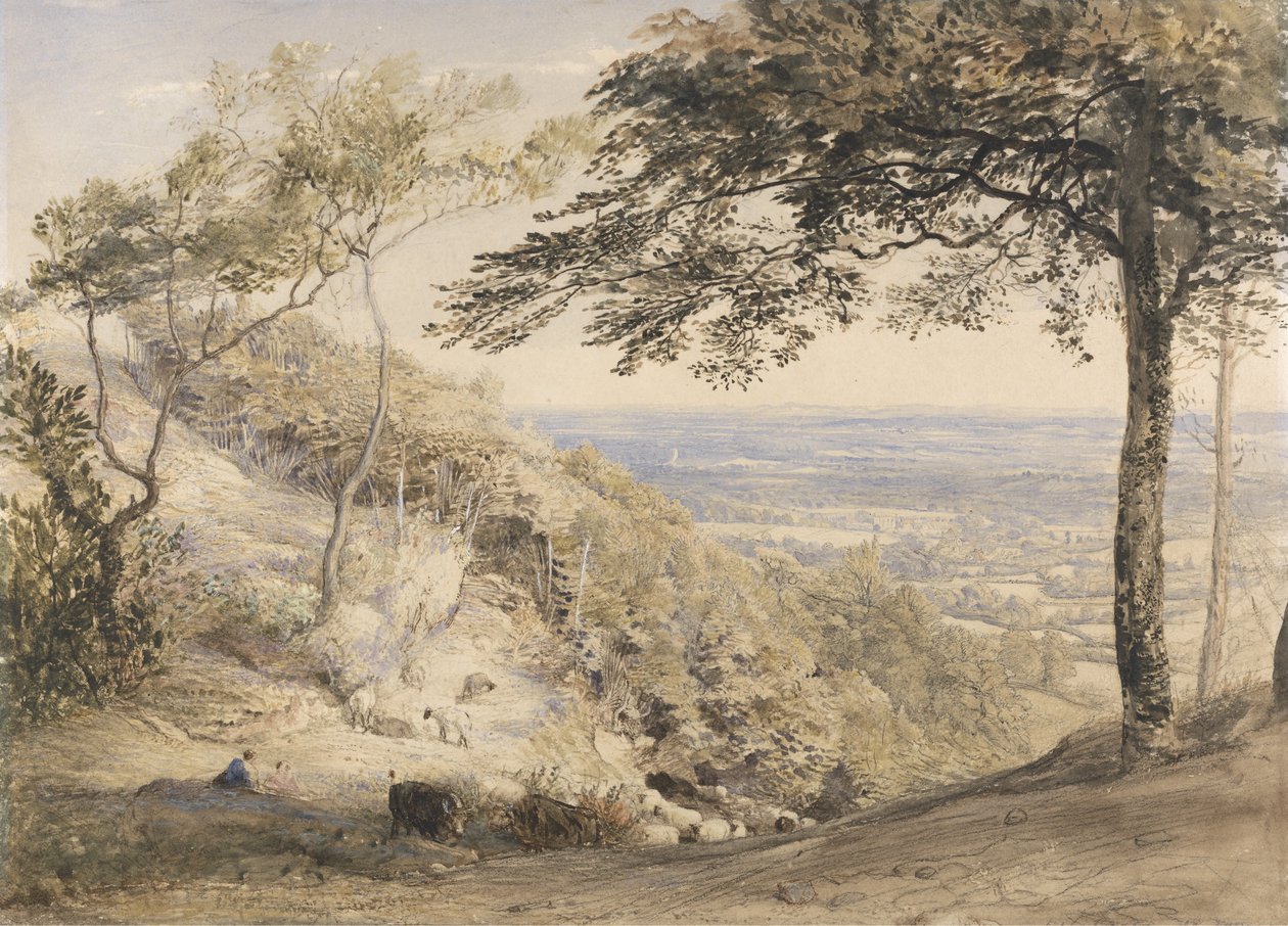 Wilmot&39;s Hill, Kent (aquarela, b - ce giz no papel) de Samuel Palmer