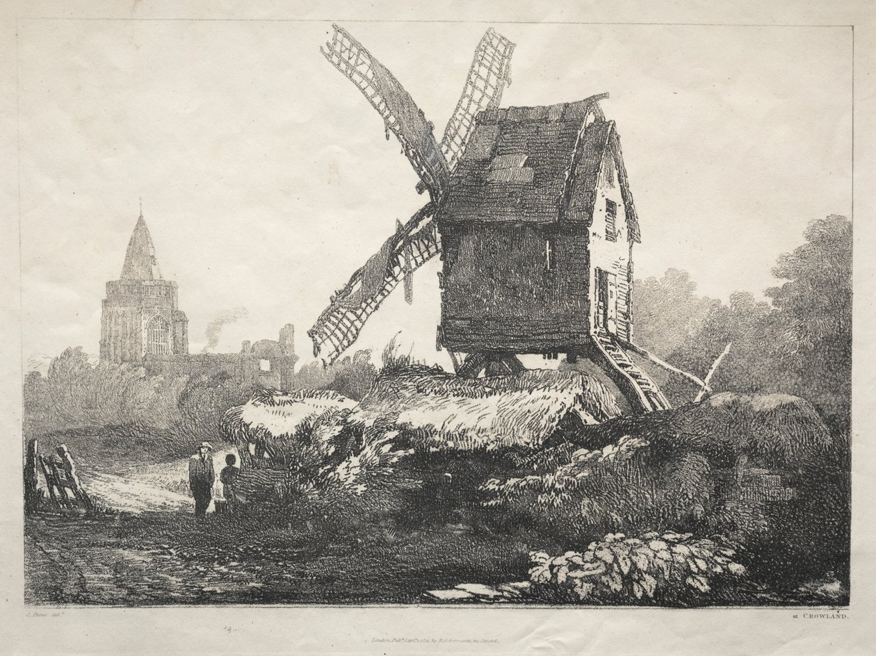 Uma série de edifícios antigos e casas rurais no norte da Inglaterra: em Crowland, Windmill, 182 de Samuel Prout