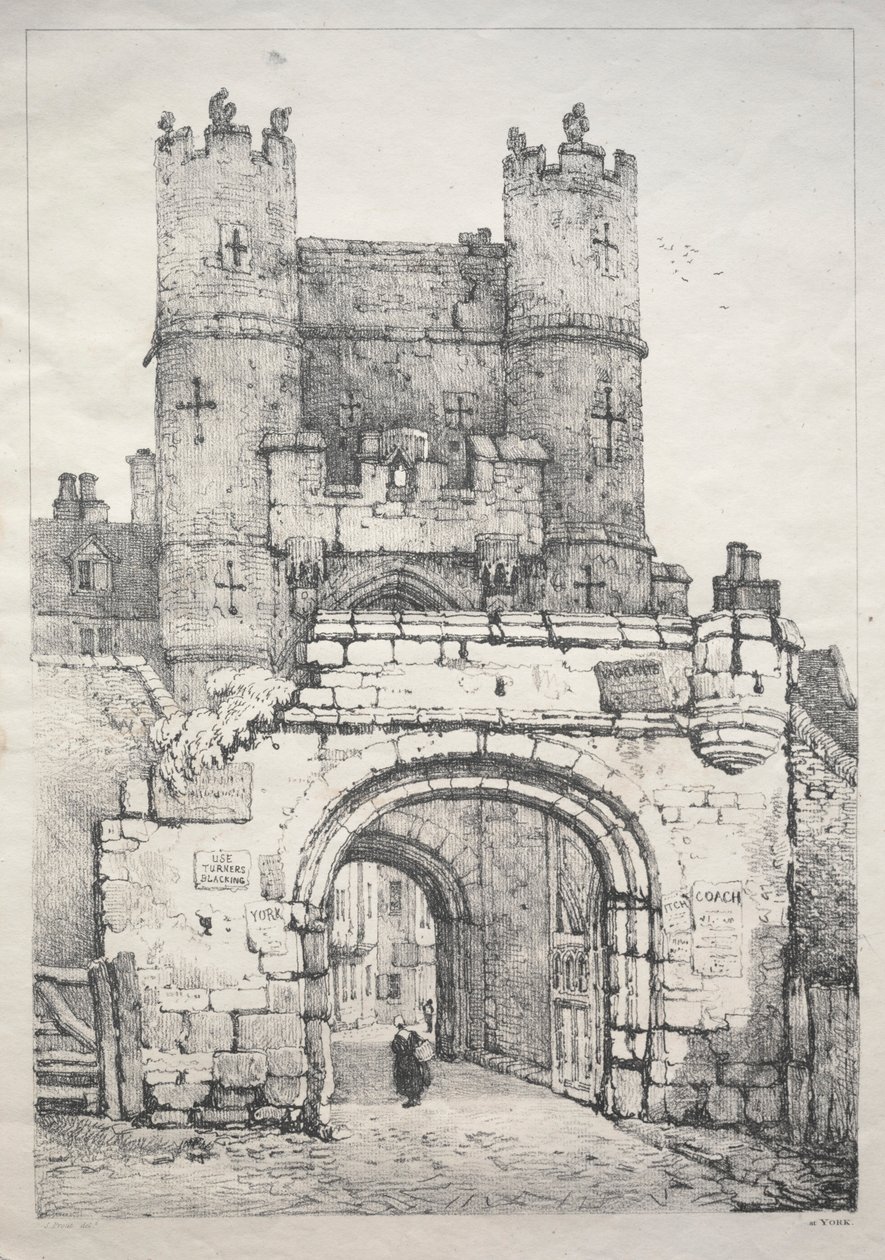 Uma série de edifícios antigos e casas rurais no norte da Inglaterra: At York, Medieval Gate, 18 de Samuel Prout