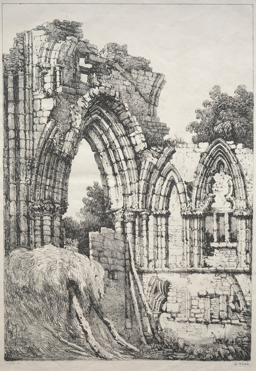 Uma série de edifícios antigos e casas rurais no norte da Inglaterra: Em York, Ruínas, 1821. de Samuel Prout