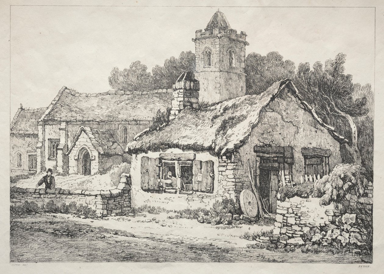 Uma série de edifícios antigos e casas rurais no norte da Inglaterra: Ayton, 1821. de Samuel Prout
