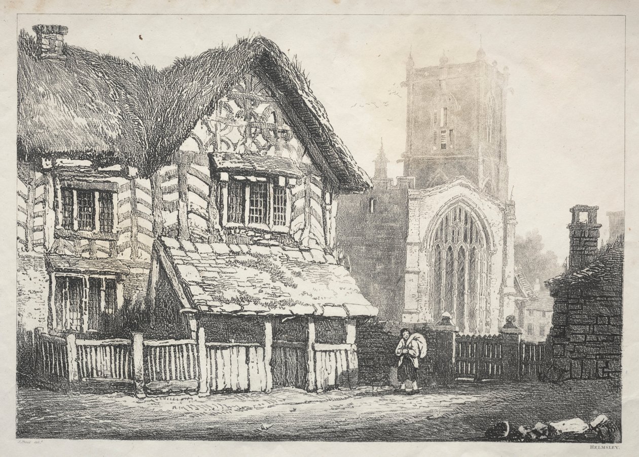 Uma série de edifícios antigos e casas rurais no norte da Inglaterra: Helmsley, 1821. de Samuel Prout