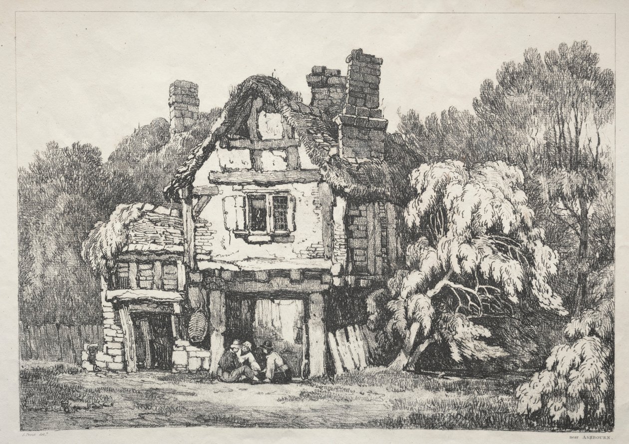 Uma série de edifícios antigos e casas rurais no norte da Inglaterra: perto de Ashbourn, 1821. de Samuel Prout