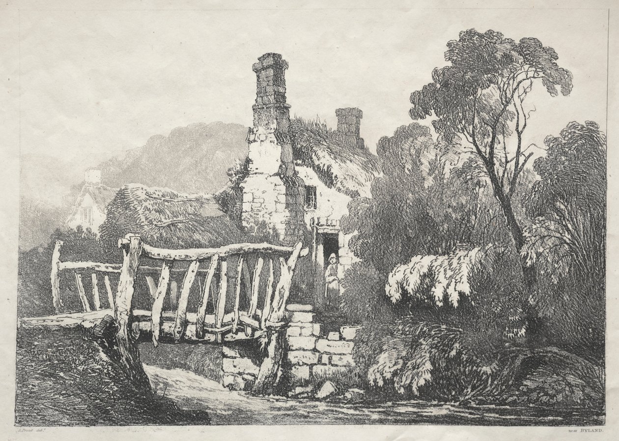 Uma série de edifícios antigos e casas rurais no norte da Inglaterra: perto de Byland, 1821. de Samuel Prout