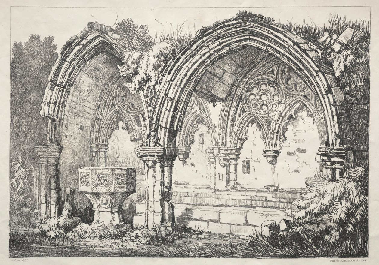 Uma série de edifícios antigos e casas rurais no norte da Inglaterra: parte da abadia de Kirkham, 182 de Samuel Prout