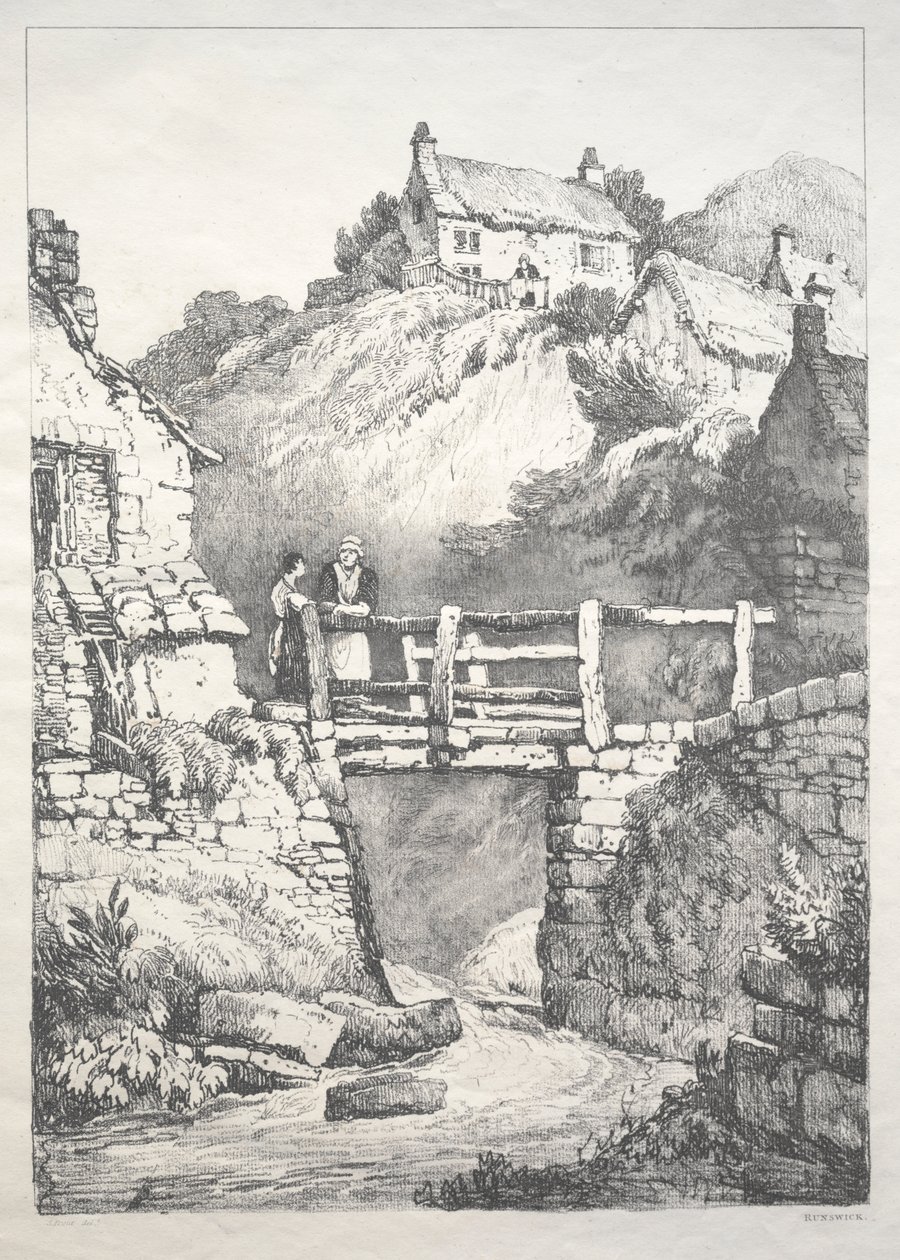 Uma série de edifícios antigos e casas rurais no norte da Inglaterra: Runswick de Samuel Prout
