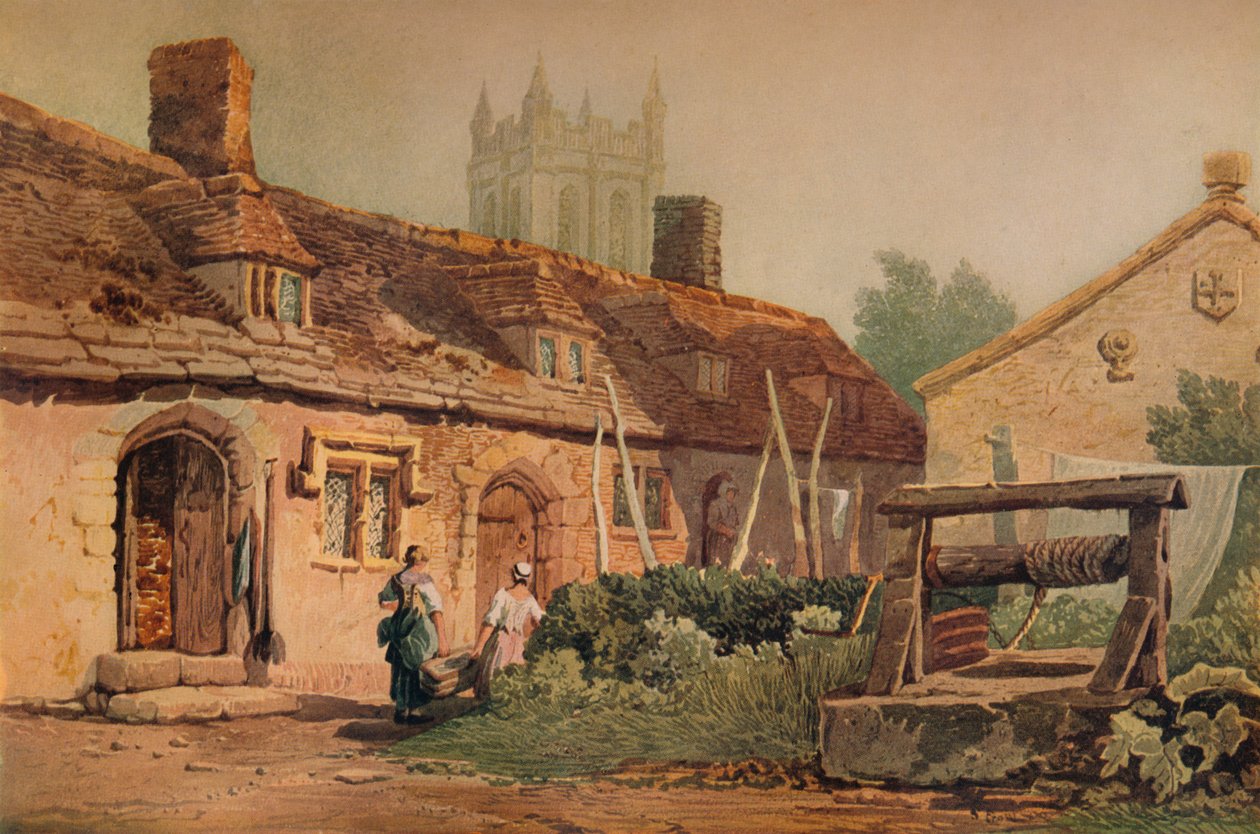 Casas de campo em Glastonbury, c1819 de Samuel Prout