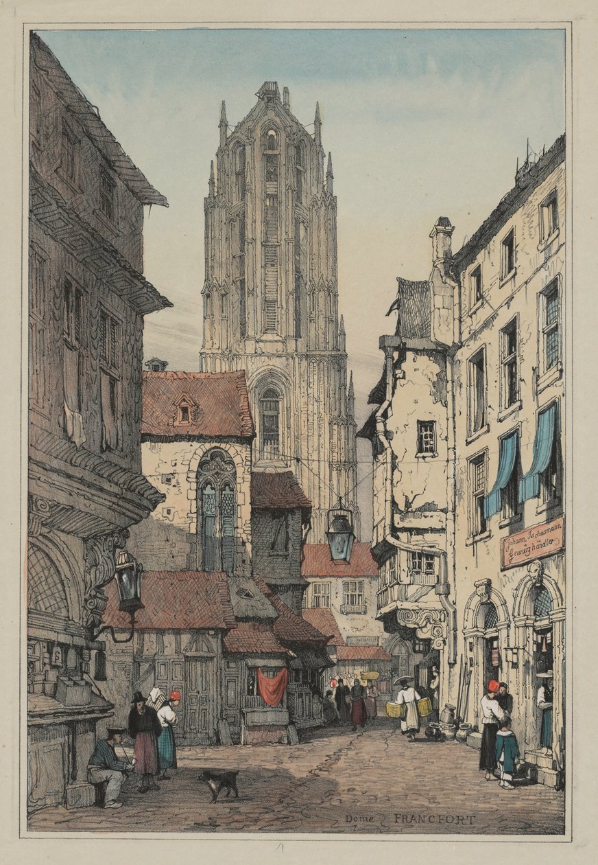 Facisimilies de esboços feitos na Flandres e na Alemanha: Dome, Francfort, c. 1833 de Samuel Prout