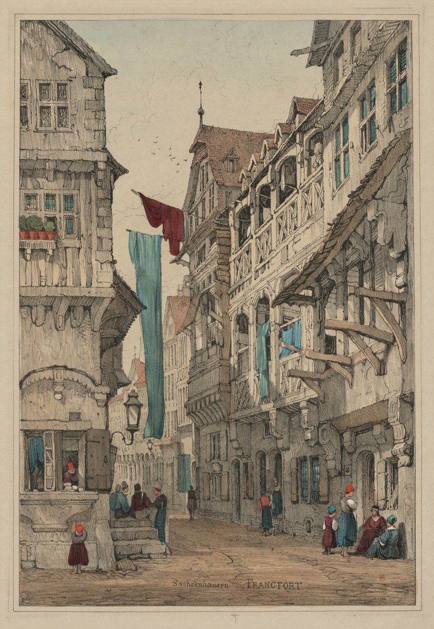Facisimílias de esboços feitos na Flandres e na Alemanha: Sachsenhausen Francfort, 1833. de Samuel Prout