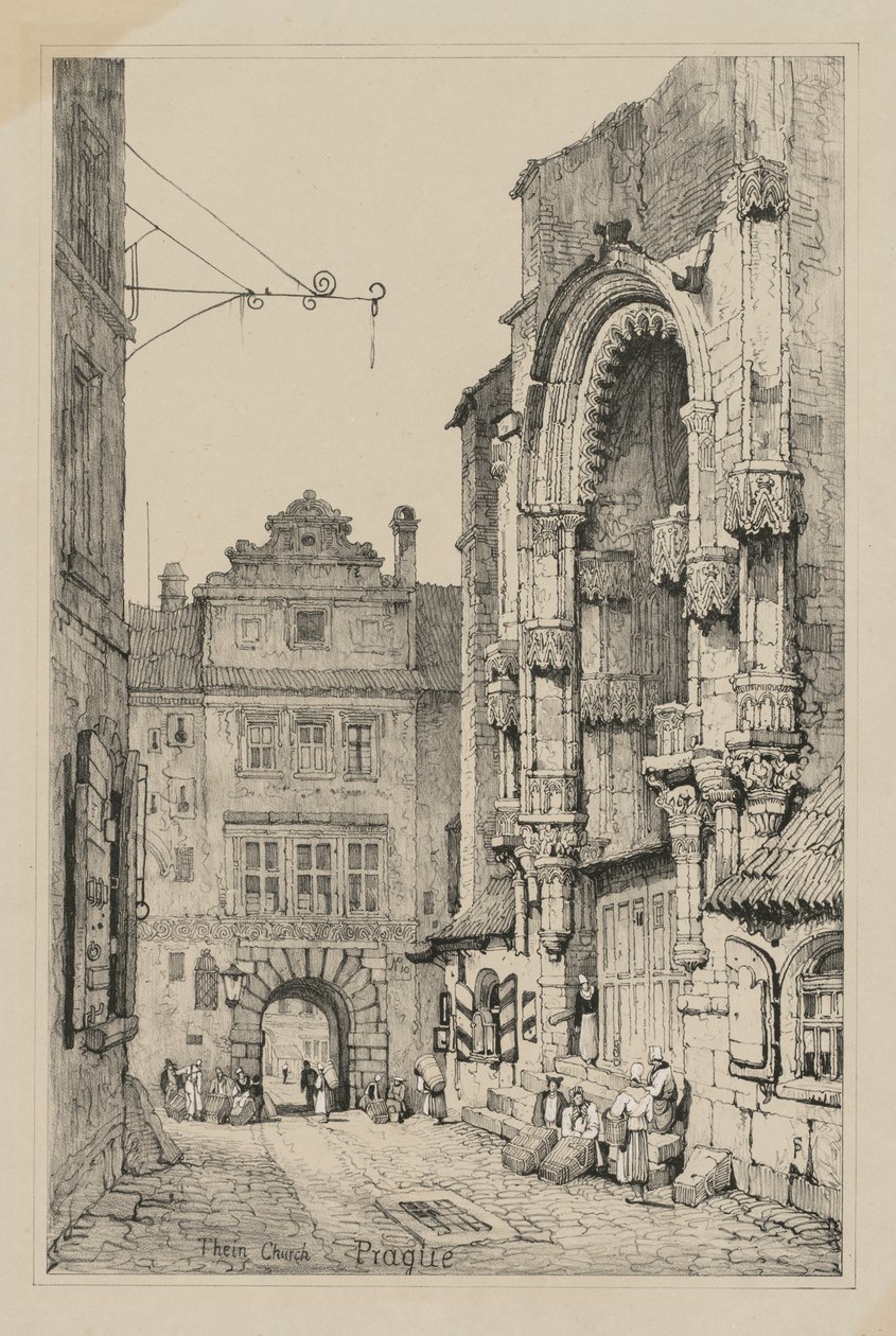 Facisimilies de Sketches feitos na Flandres e na Alemanha: Thein Church, Praga de Samuel Prout
