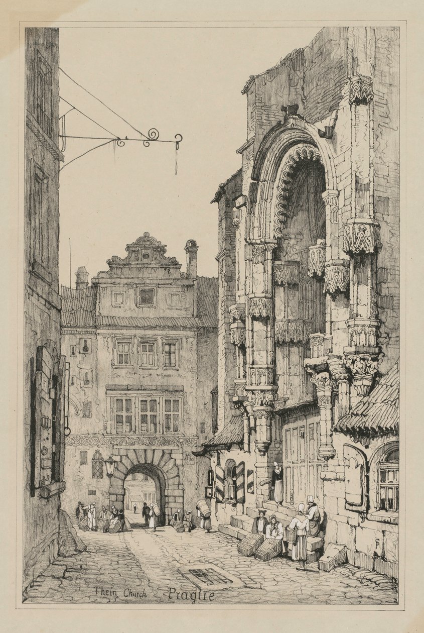 Facisimilies de esboços feitos na Flandres e na Alemanha: Thein Church, Praga, 1833. de Samuel Prout