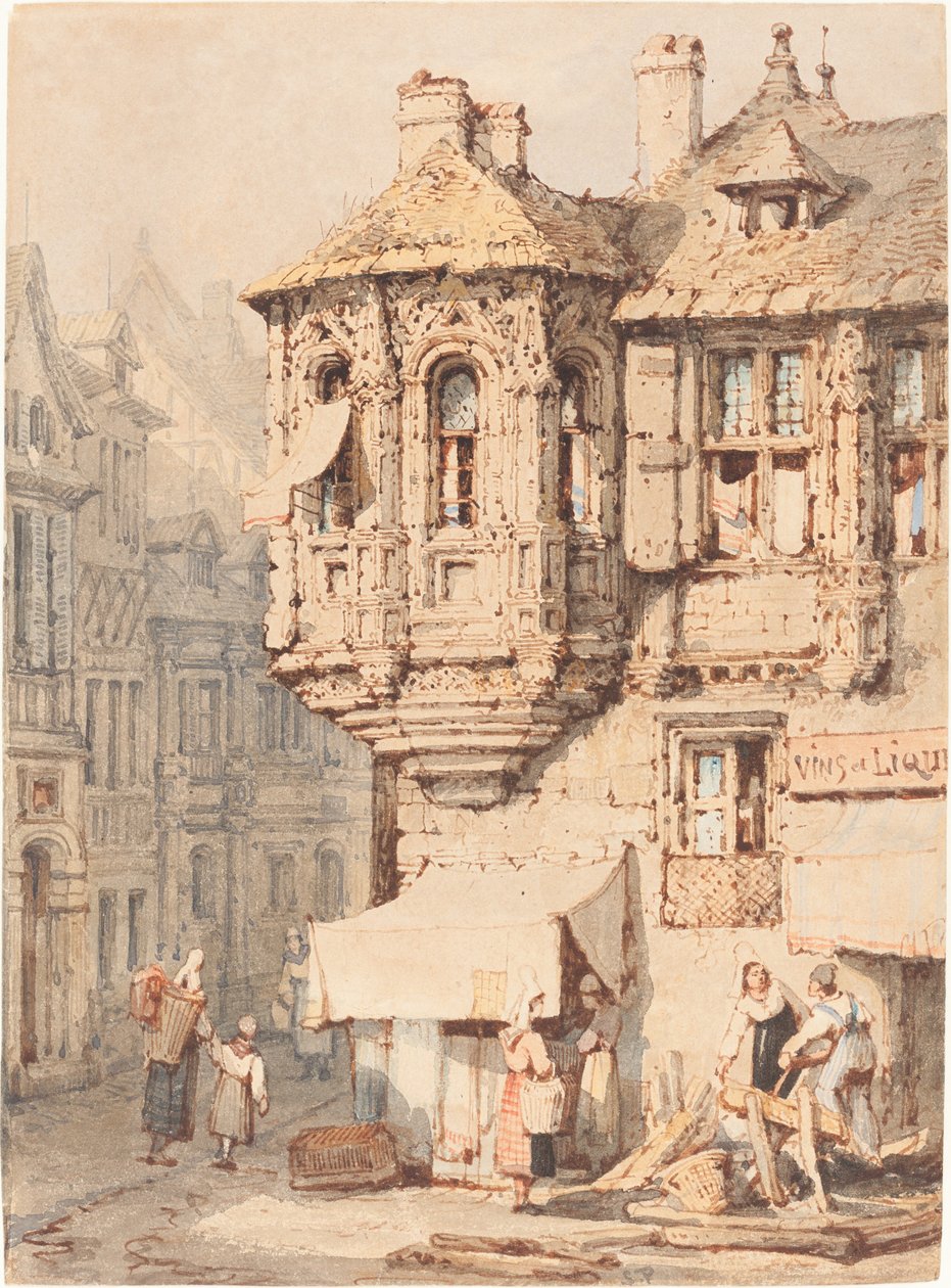 Cena de rua francesa com uma torre medieval de Samuel Prout