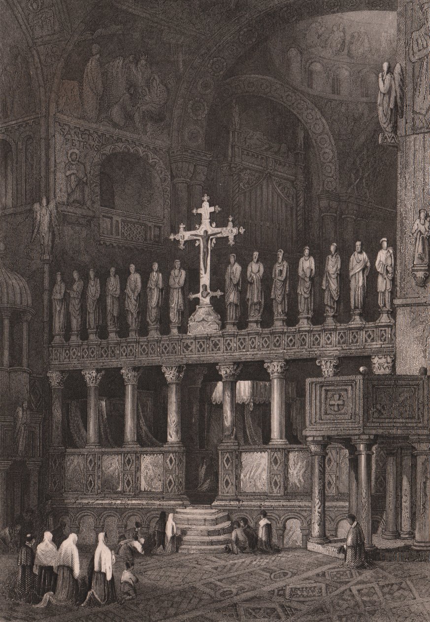 Iconostasia na Basílica de São Marcos (Basílica de São Marco), Veneza, Veneto, Itália, gravura em aço após desenho de Samuel Prout (1783-1852), cerca de 15x11,5 cm de Samuel Prout