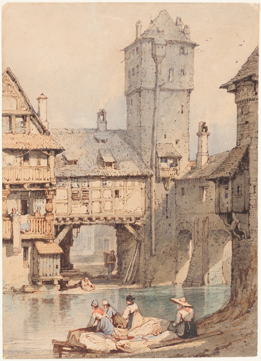 Lavadeiras em frente à Wasserturm, Nuremberga de Samuel Prout