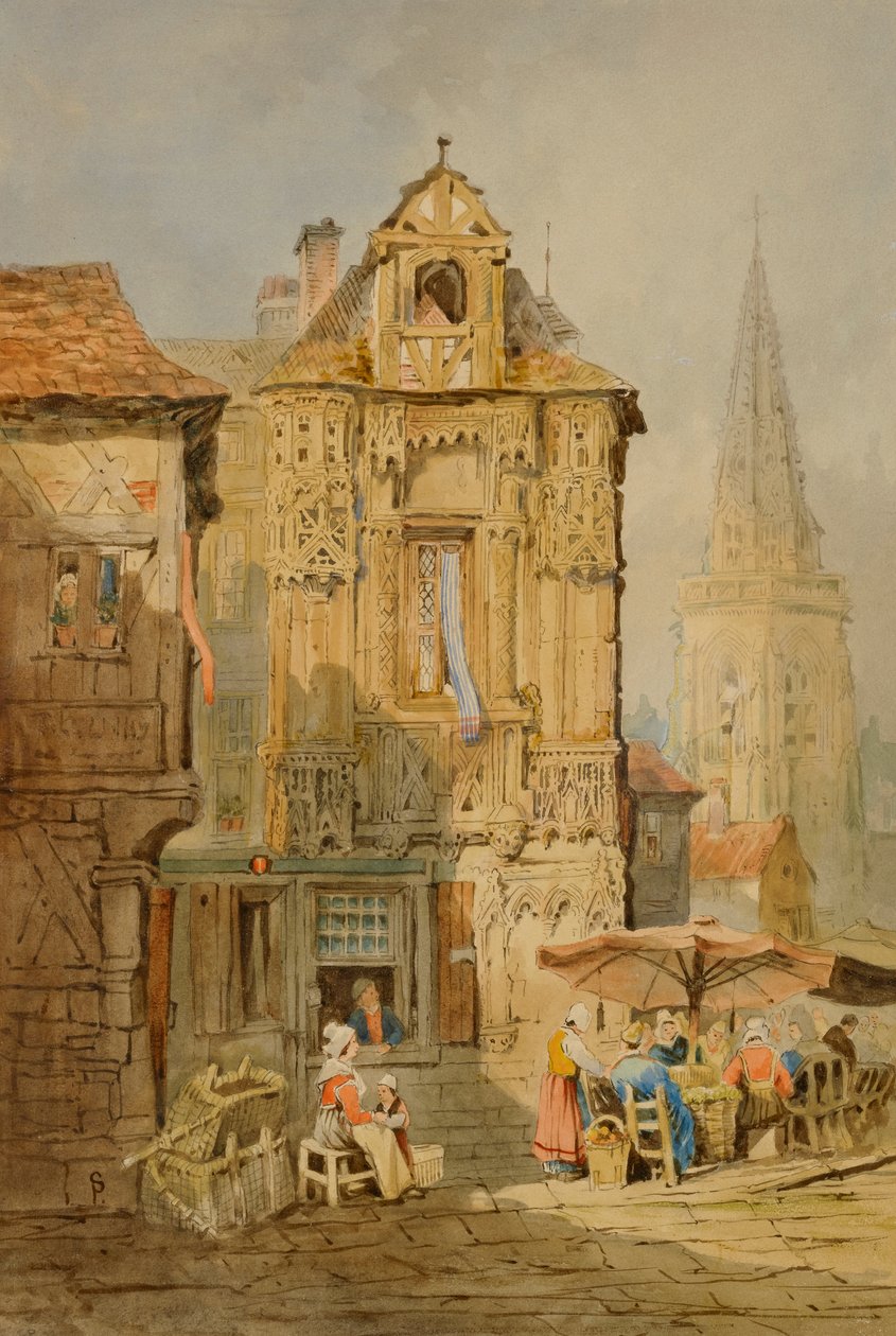 Mercado em Bruges, início do século XIX. de Samuel Prout