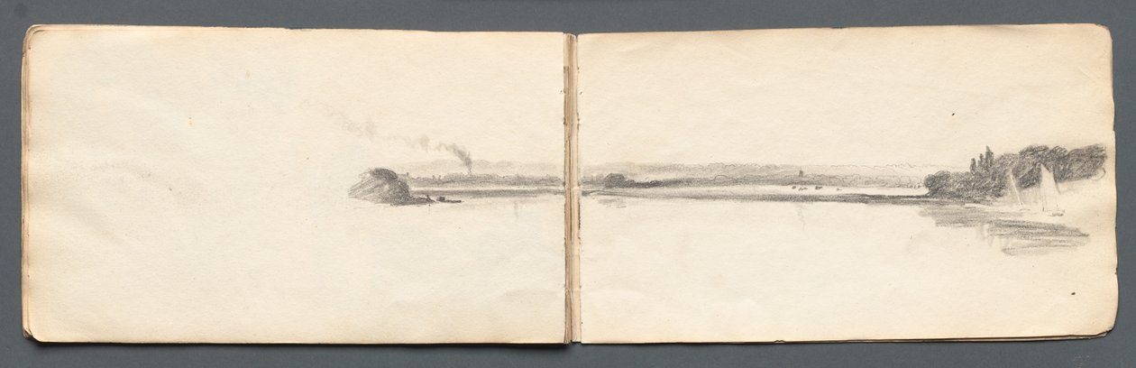 Caderno de desenho: Paisagem com Veleiros, 1814. de Samuel Prout