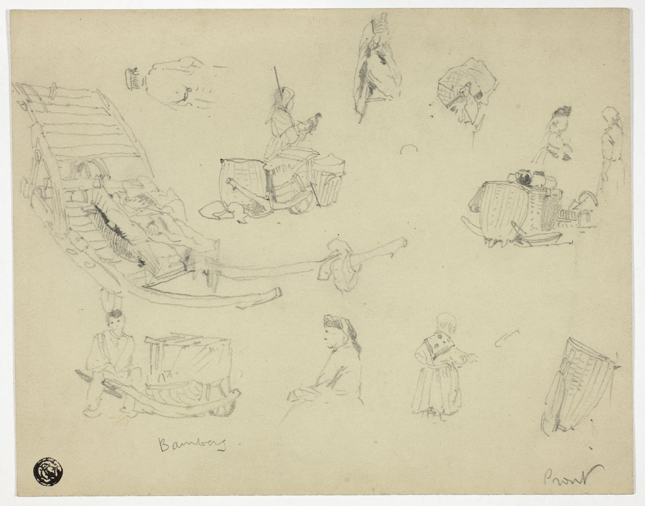 Esboços de figuras, trenós em Bambarg de Samuel Prout