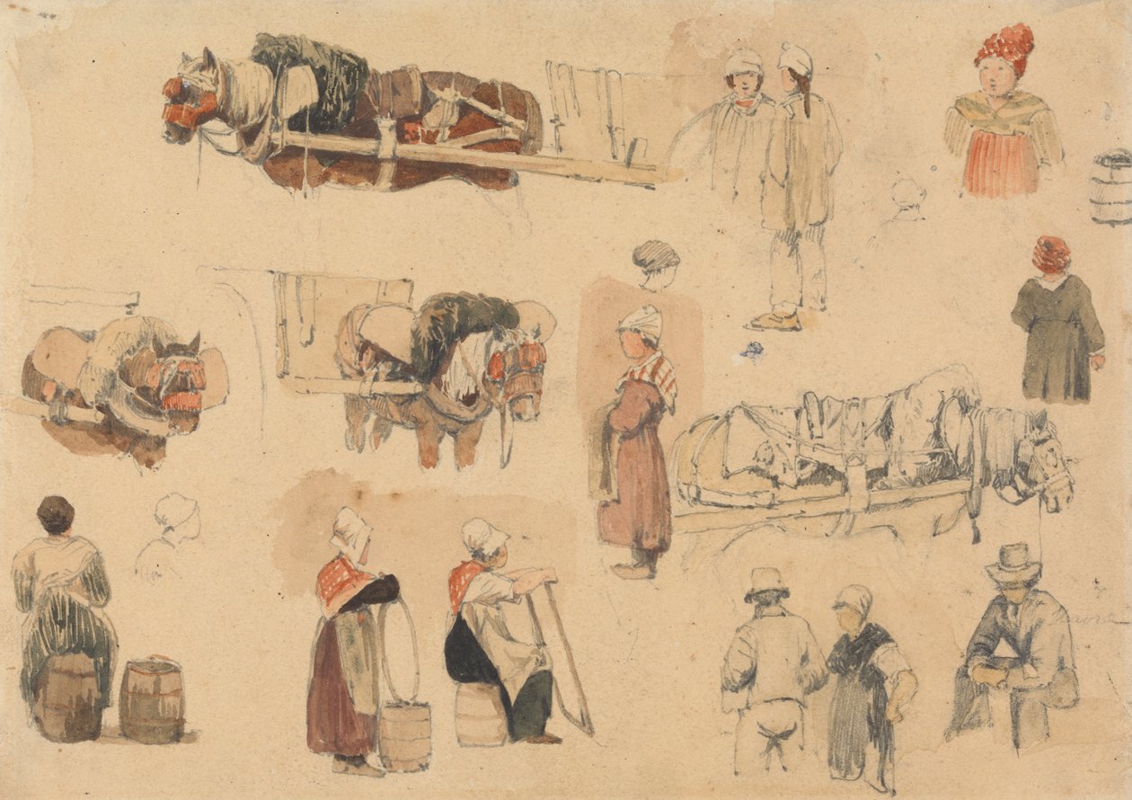 Esboços de Camponeses e Cavalos de Trabalho de Samuel Prout