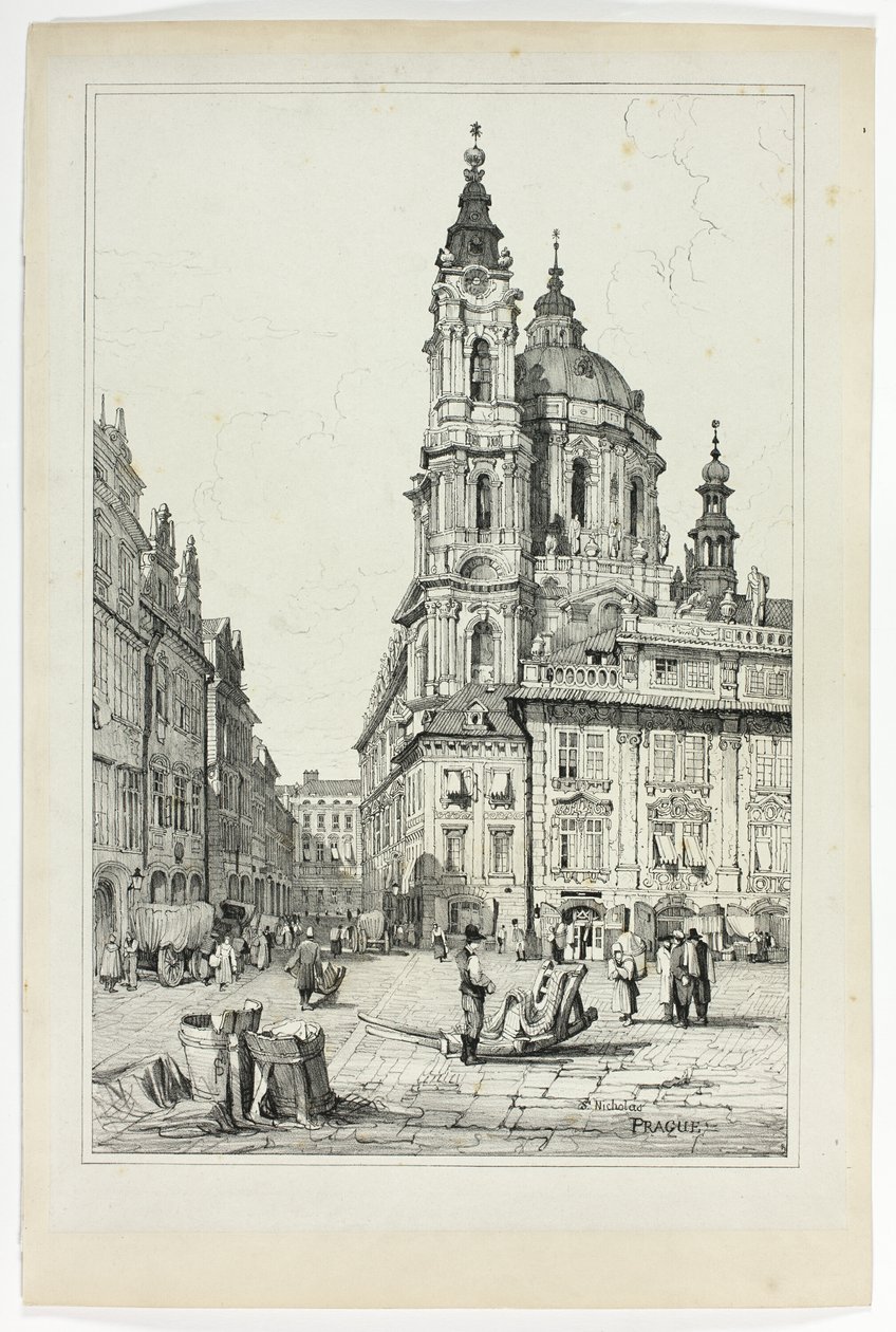 São Nicolau, Praga, a partir de fac-símiles de esboços feitos na Flandres e na Alemanha de Samuel Prout