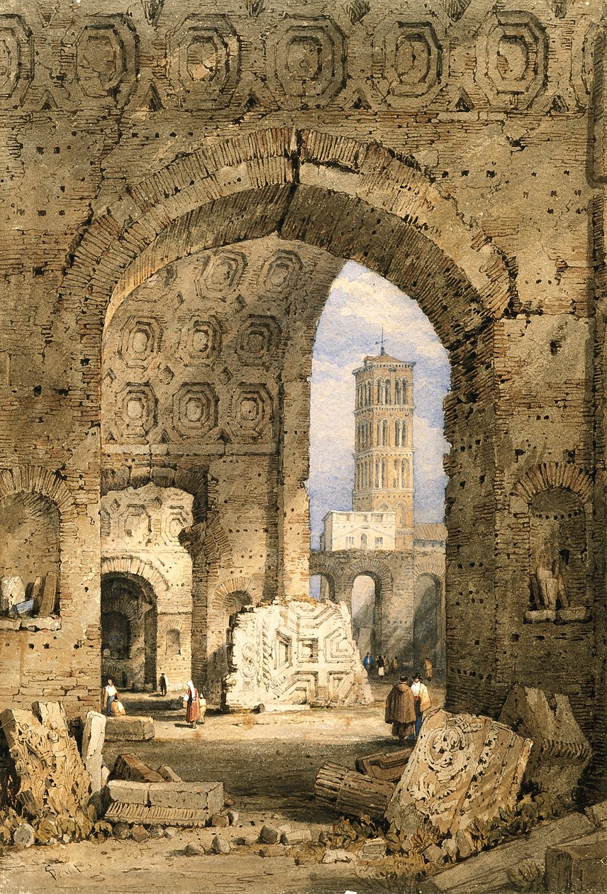 Templo da Paz, Fórum Romano (aguarela e guache em papel não branco) de Samuel Prout