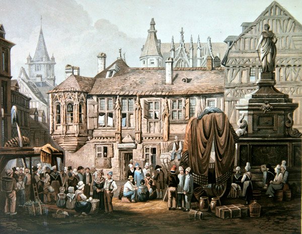 O Hotel de Bourgtheroulde, Place de la Pucelle, Rouen, c.1825 (gravação a cores) de Samuel Prout