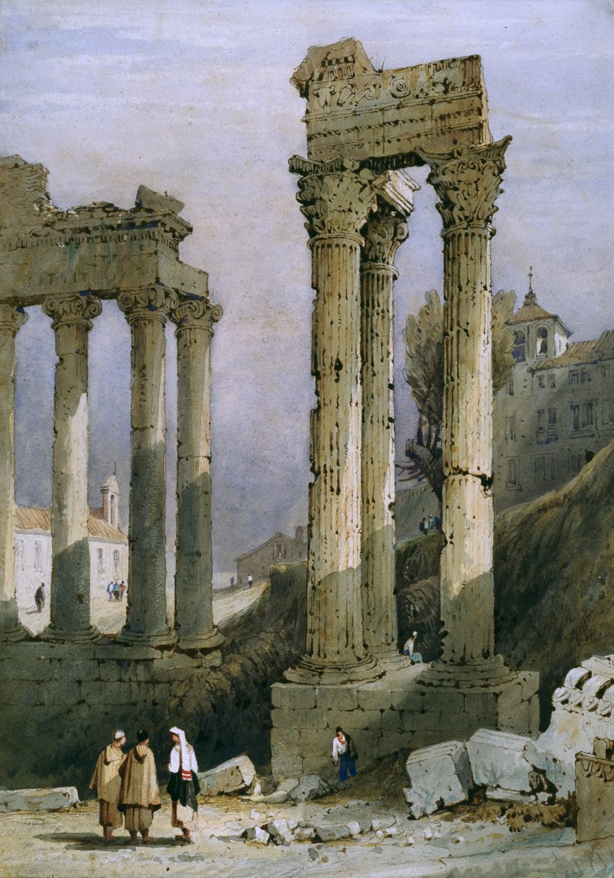 O Templo de Vespasian e Saturno (aguarela sobre papel) de Samuel Prout