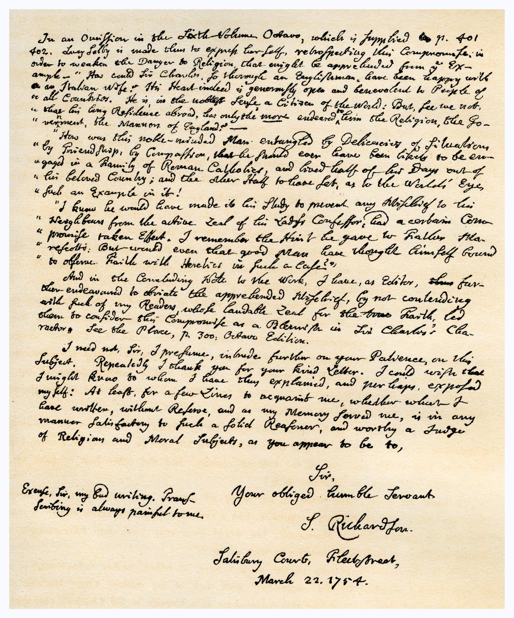 Carta de Samuel Richardson, 22 de março de 1754. de Samuel Richardson