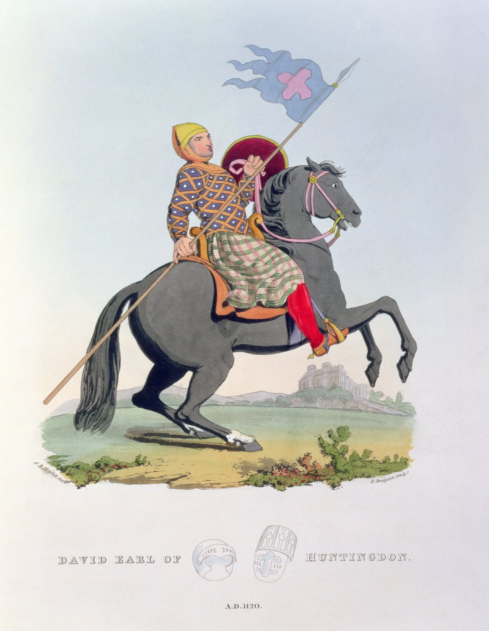 David, conde de Huntingdon (1084-1153) 1120, gravado por Richard. H. Bridgens (fl.1824-38) de Ancient Armor, escrito pelo artista, 1824 de Samuel Rush Meyrick