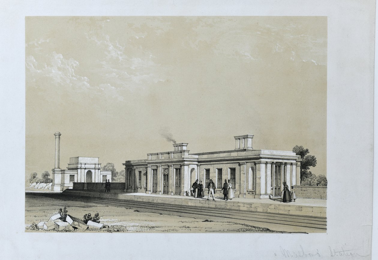Estação de Masborough, c1840 (litografia tingida sobre papel) de Samuel Russell