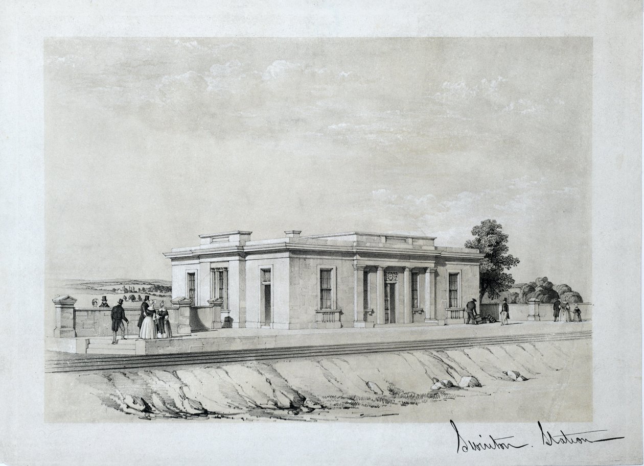 Estação de Swinton, c1840 (litografia tingida sobre papel) de Samuel Russell