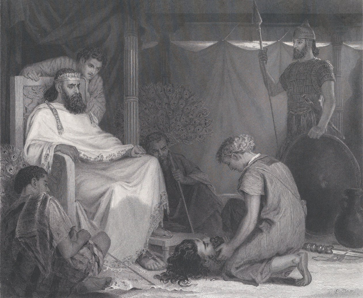 David Brought Before Saul, do The Art Journal, ao lado da p. 100, abril de 1871. de Samuel S. Smith
