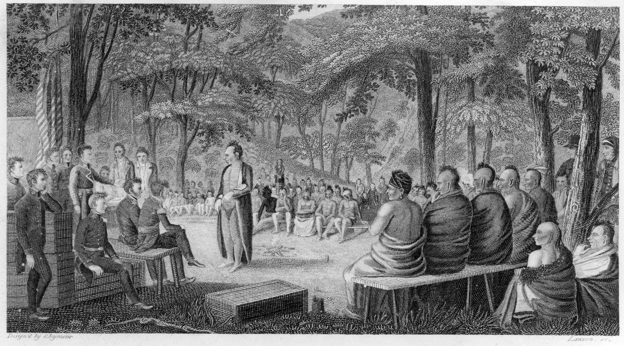 Major Long Segurando um Conselho com os índios Oto (Missouri), gravados por Lawson, 1819 de Samuel Seymour