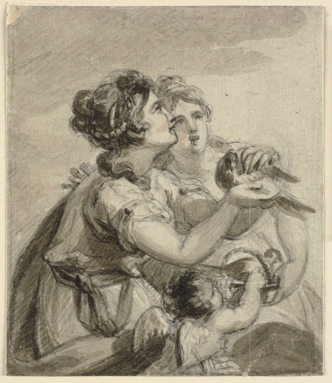 Duas mulheres com uma pomba nas mãos e um cupido de Samuel Shelley