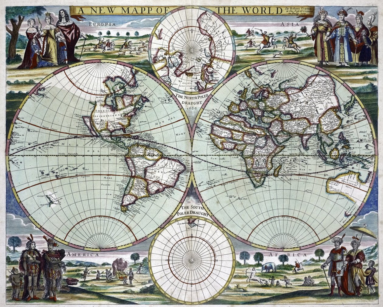 Um novo mapa do mundo, c.1702 (gravura) de Samuel Thornton